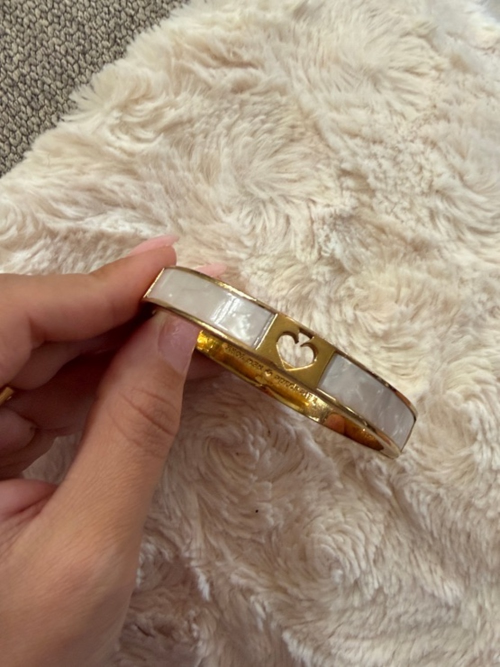 Kate Spade ♥️ Gold Tone White Inlay Heart Bangle Bracelet